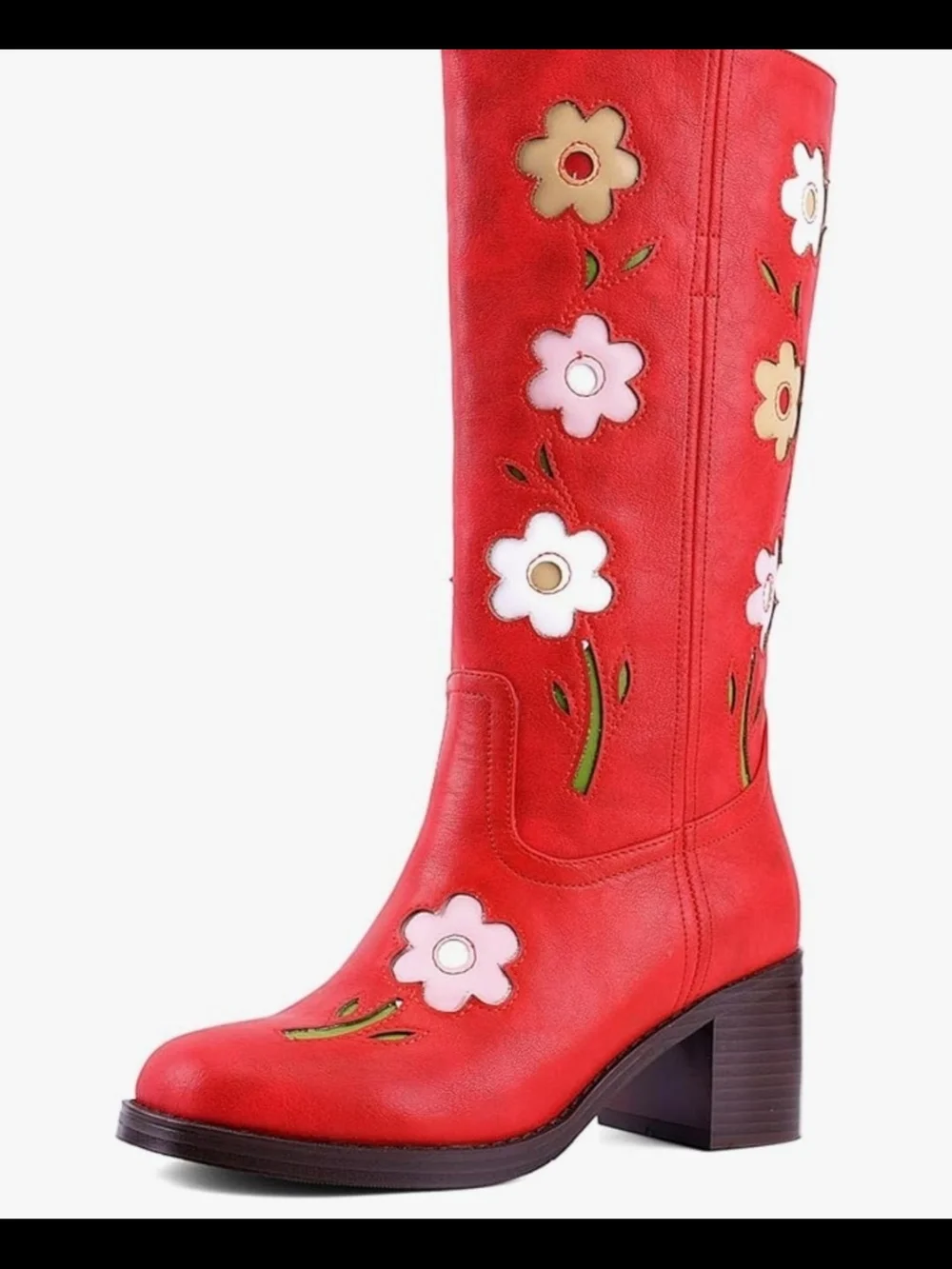 NEW in box, Ladies size 10 red knee high boots with floral pattern